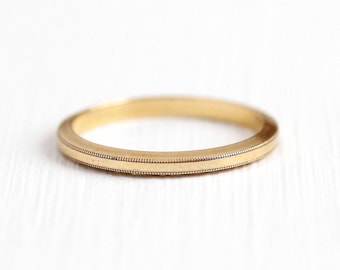 Sale - Vintage Wedding Band - 14k Rosy Yellow Gold Milgrain Border Minimalist Plain Ring - 1950s Size 5 1/2 Mid Century JR Wood Fine Jewelry