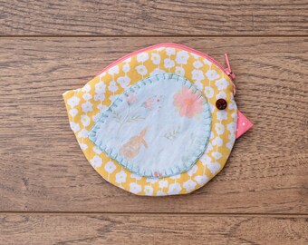 Bird zipper pouch - notions - coin purse - one-of-a-kind