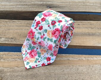 Red Floral Necktie, Red Flower Necktie, Floral Necktie, Flower Necktie