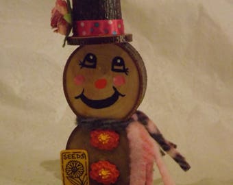 My Little Gardner Wood Slice Snowman Christmas Decoration