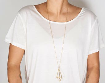 Necklace Mini Octahedron golden brass geometric modern minimal jewelry