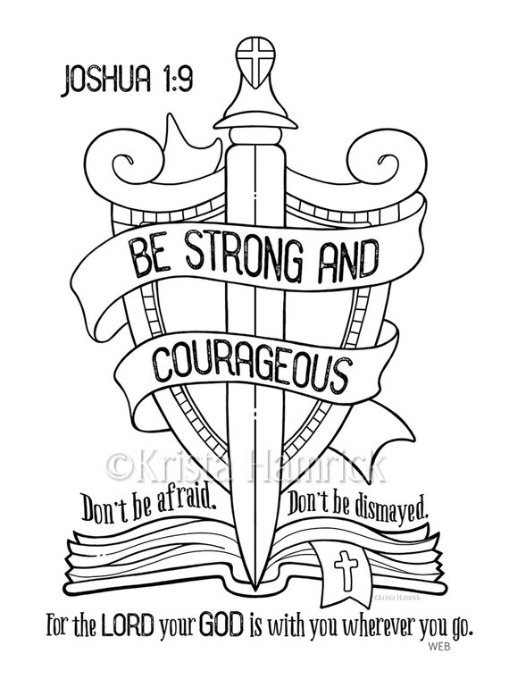 Be Strong and Courageous coloring page 8.5X11 Bible