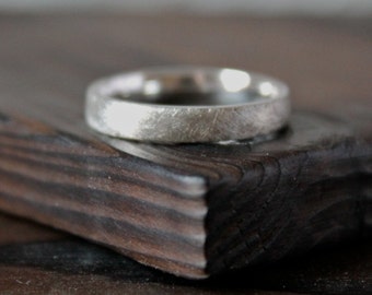 Brushed Silver Ring, Thin Textured Band, Rustic Sand Cast Ring.
