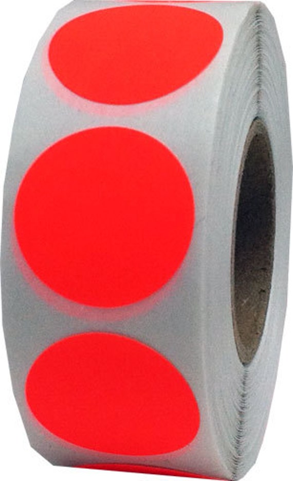 500 Neon Fluorescent Red Dot Stickers 0.75 Inch Round