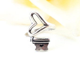 Key To My Heart Ring Steampunk Heart Key Ring Adjustable Ring Sterling Silver Ox Finish