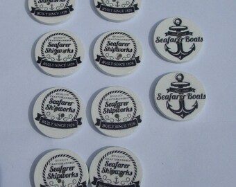 10 wooden buttons, 25mm, Navy