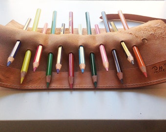 Leather case pencils handmade