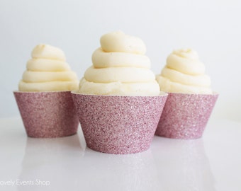 Light Pink Glitter Cupcake Wrappers, Lt Pink Cupcake Wrappers, Glitter Cupcake Wrappers, Sparkly Cupcake Wrappers, -Set Of 6, 12,18,24+