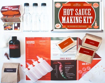 Make Your Own Hot Sauce Kit, Makes 7 Bottles of DIY Hot Sauce, (100% Heirloom Habanero, Ancho, Ghost and Chipotle Peppers) Gift Box