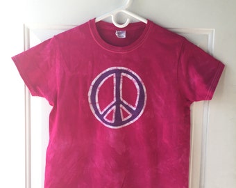 Peace Sign Shirt, Pink Peace Shirt, Purple Peace Shirt, Womens Peace Sign Shirt, Ladies Peace Sign Shirt, Batik Peace Sign Shirt (Ladies M)