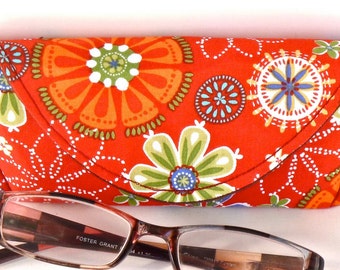 Orange - Floral - Reading Eyeglass Case - Sunglass Case - Magnetic - Gifts for Her