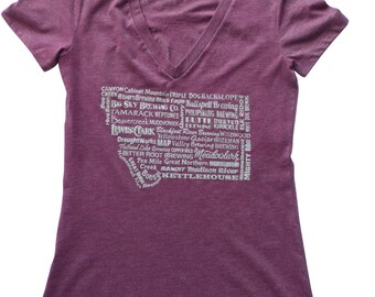 Women's Maroon Montana Brewery V-neck
