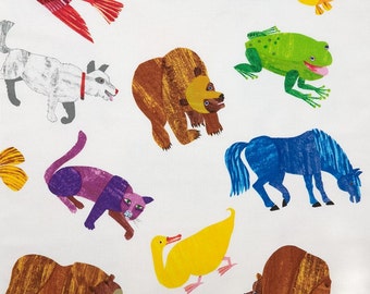 Brown Bear Brown Bear Fabric by Andover Fabrics 3872 M / Animal Toss / Yardage, Fat Quarters, By The Yard / Brown Bear Material