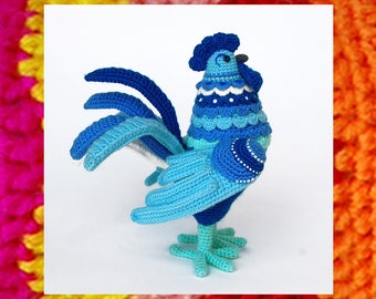 Amigurumi Pattern. Crochet Rooster Gordey. Amigurumis Bird tutorial. New year 2017 symbol. Easter crochet. Gzhel style. DIY. Knitting bird