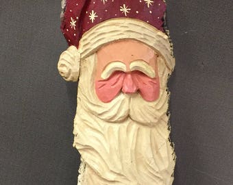 HAND CARVED original large Santa Wood Spirit from 100 year old Cottonwood Bark.
