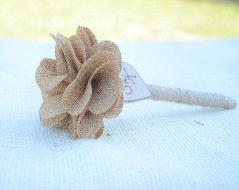Personalized wedding guest book pen with burlap flower