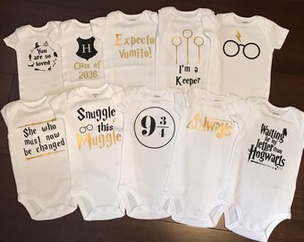 Harry Potter Onesies, Set of 10 - You are so Loved, Expecto Vomito, Keeper, Glasses, Snuggle Muggle, 9 3/4, Always, Hogwarts