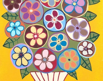 Kerri Ambrosino PRINT Mexican Folk Art Talavera Flower Pot Daisies