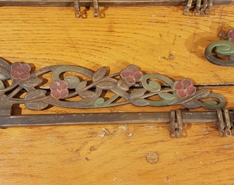 Antique - Vintage Art Nouveau Classic Extension Swing Arm Curtain Rods - SET OF 5 - 1910 -1920's Swivel Drapery Crane Rod- Red Flower Vines