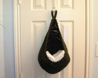 Moss Green Hanging Crochet Basket - Modern Wall or Door Storage Basket - Nursery Decor - Minimalist Decor - Doorknob Basket