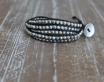 silver metal bead wrap bracelet