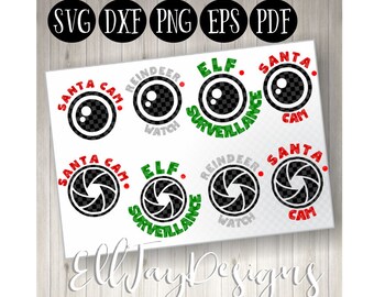 8 Santa cam svg designs, elf surveillance svg, reindeer watch svg, ornament svg, santa cam ornament svg, cut file, silhouette, cricut, svg