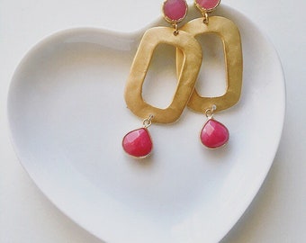 Golden Zamak Earrings | | With Embedded Stone | |