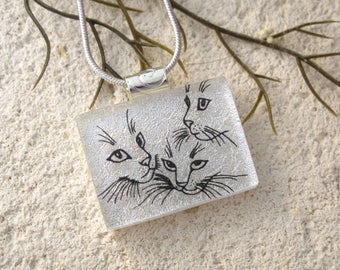 OOAK Cat Jewelry, Handmade White Black Necklace, Dichroic Necklace, Dichroic Jewelry, OOAK Cats, Fused Glass Jewelry, ccvalenzo, 012418p100