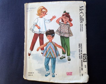 1962 Toddler Flared Top & Pants Vintage Pattern, McCalls 6253, Designed by Helen Lee, Size 1, Breast 20