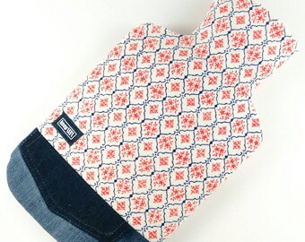 upcycling hot water bottle cover made of jeans/terry cloth