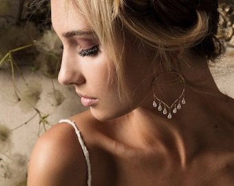 Moonstone Chandelier Earrings, Moonstone Hoops, Lotus Petal Earrings, Rainbow Moonstone Chandelier