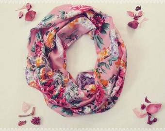 Floral Infinity Scarf in Spring Blossoms - Spring Lightweight Scarf, Floral Loop Scarf, Floral Eternity Scarf, Floral Print Infinity Scarf