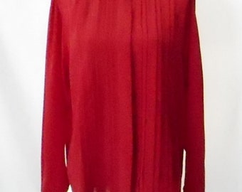 Vintage 1980s 1990s Counterparts Red Pleated Blouse, Vintage Counterparts Blouse, 1980s Red Blouse, 1990s Red Blouse, Vintage Pleated Blouse
