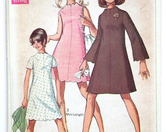 Teens/Juniors Sewing Pattern Vintage 1960s A Line Scalloped Shift Dress Sewing Pattern Size 11/12 Simplicity 7938 Bust 32
