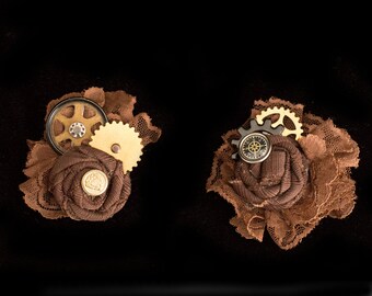 Brown and Brass Steampunk Wedding Fascinator- Steampunk Hat Clips- Steampunk Hair Clip- Steampunk Gift- Steampunk Costume Accessories