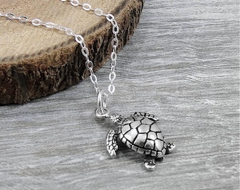 Sea Turtle Necklace, Sterling Silver Sea Turtle Charm on a Silver Cable Chain