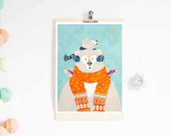 Poster "BENSIMON Christmas" 30 x 40 cm - Illustration for child - drawing handpainted - graphic Poster