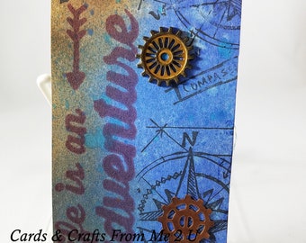Travel Theme Tag, Mixed Media Tag, Altered Tag, Junk Journal Tag, Gift Tag, Rusted Gear, Life is an adventure