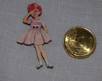 Redhead girl wood button