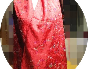 Large red emboidered shawl Scarf #148