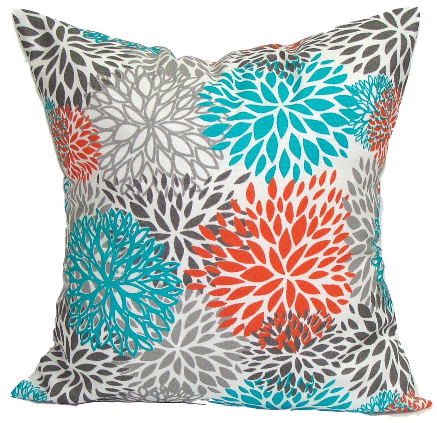 BLUE OUTDOOR PILLOWS Orange Turquoise Blue Floral Pillow