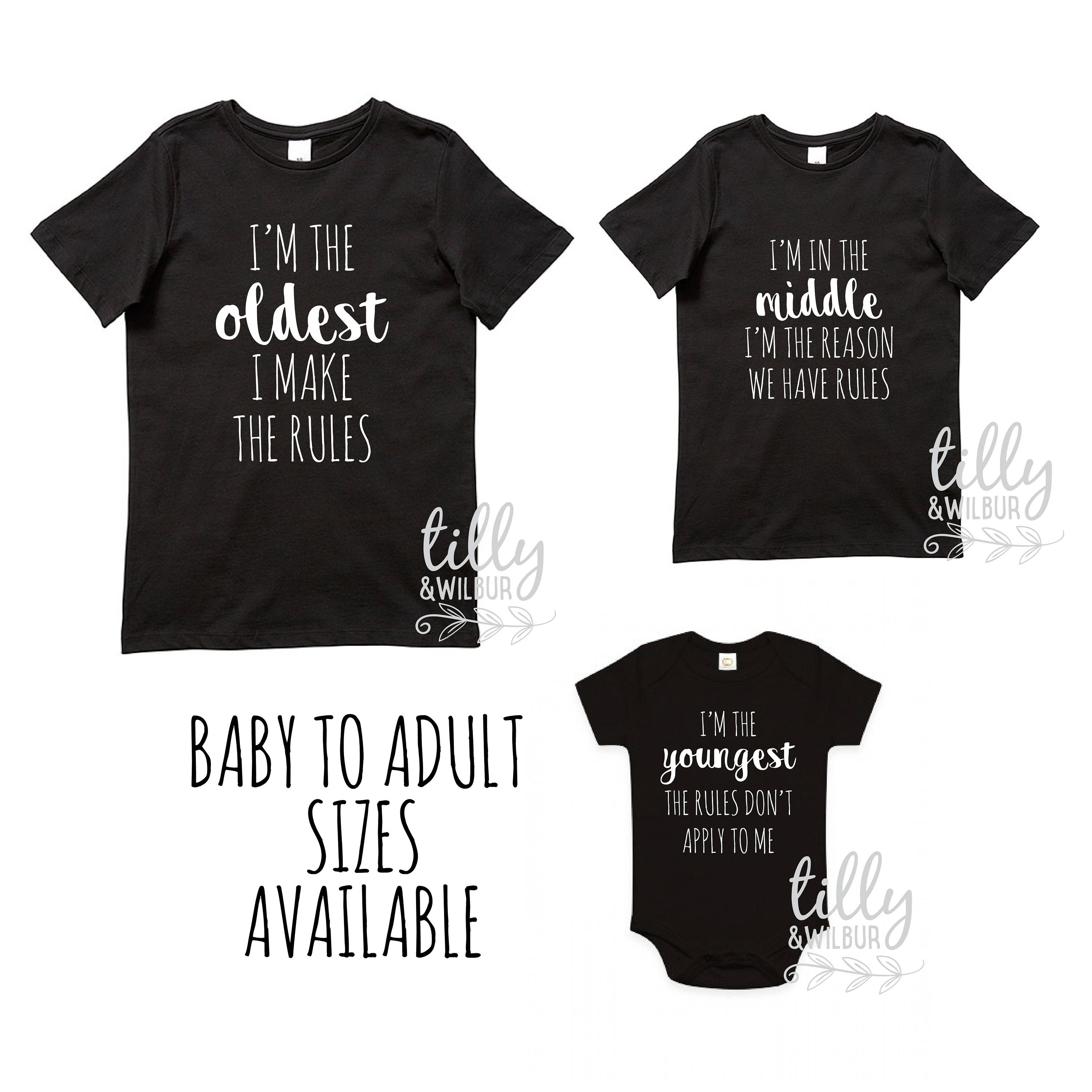 Sibling Shirt Set with Family Rules Oldest Middle Youngest