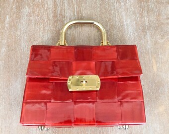 Vintage Red Woven Handbag