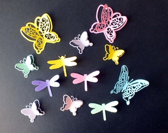10 assorted Butterfly and Dragonfly die cut shapes assorted colours Cards Scrapbooks