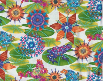 Calypso Frogs - Per Yd - Paintbrush Studio by Ro Gregg - Frogs on White
