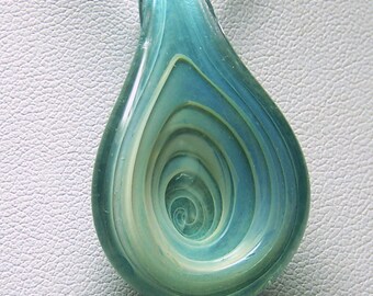 Pale blue green silver vortex drop - small solid glass lampwork pendant