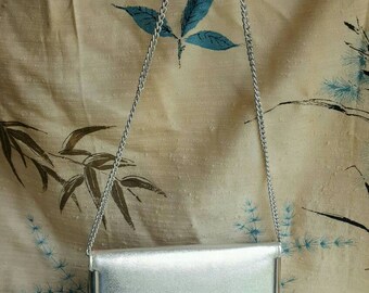 Silver Vintage Shoulder Bag Metallic Silver Purse Chain Strap Formal Handbag