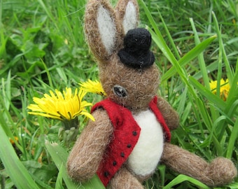 Needle Felted Poseable Rabbit Art Doll OOAK