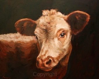Hereford Cow Wall Art-Cow Canvas Art-'Cow Gazing'