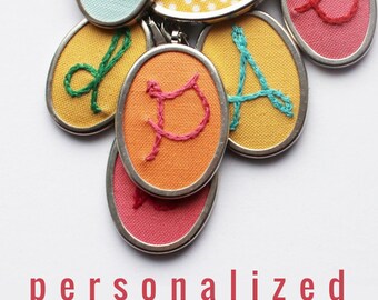 Letter Necklace. Hand Embroidered Initial Necklace Personalized Jewelry Gifts for Her. Colorful Fabric Necklace with Letter Merriweather ...